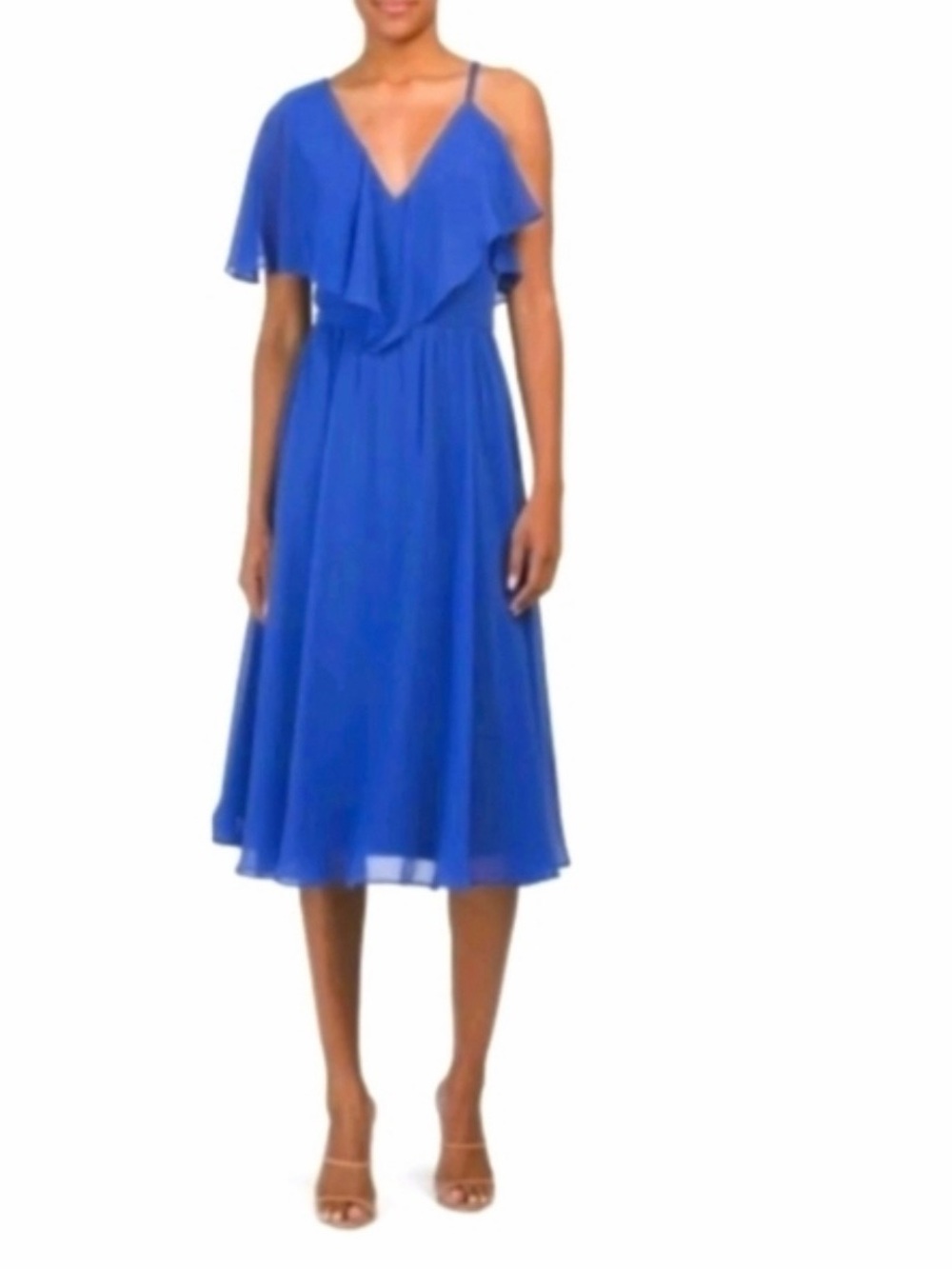Dress the Population blue ruffle midi dress